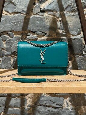 Saint Laurent Green Smooth Leather Medium Sunset Bag